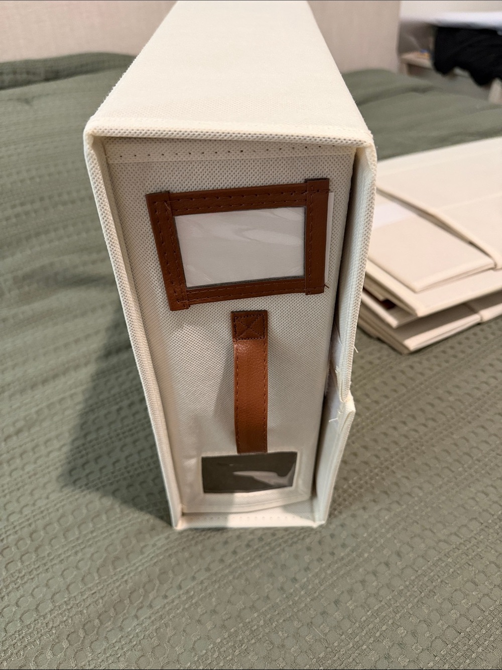 Set of 5 Cream Fabric Storage Binder with Brown Accent - Home Accents closet